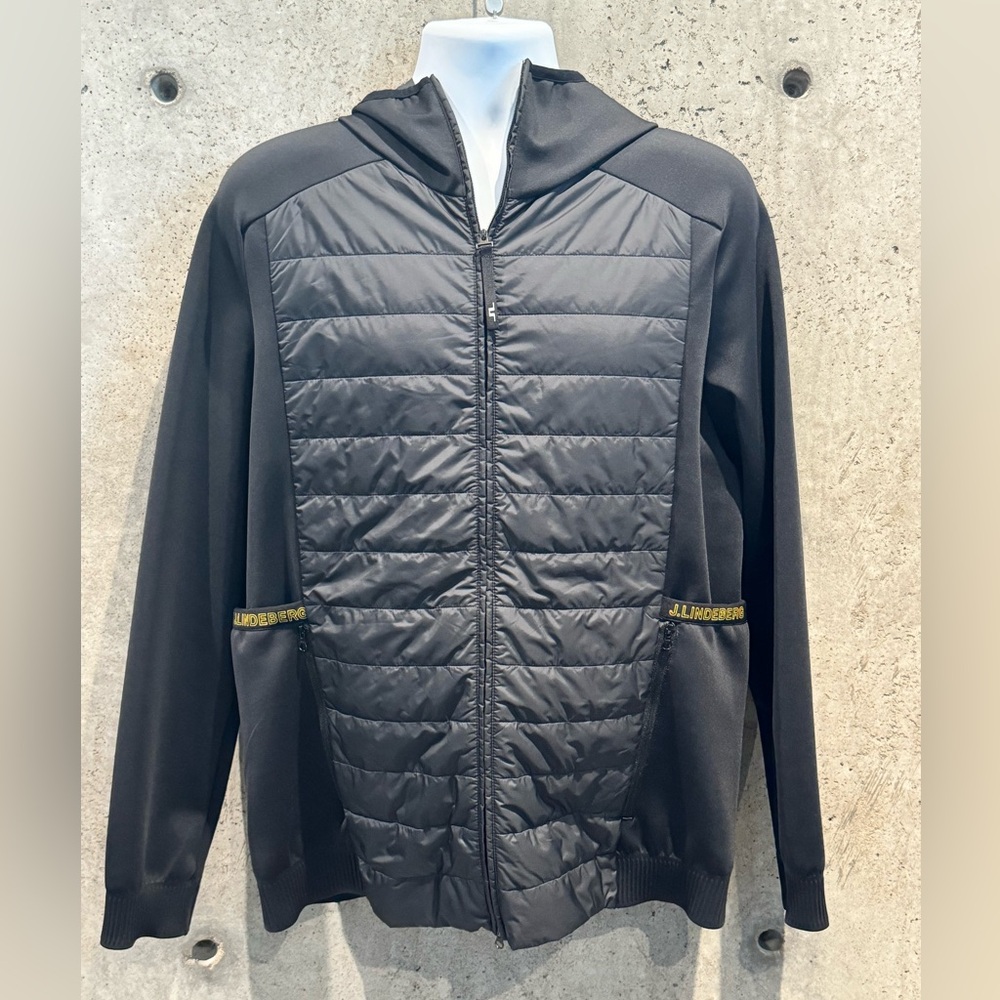 NWOT. J. Lindeberg Black Kenny Hybrid Hooded Golf Jacket